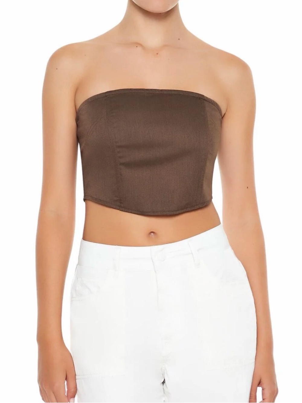 Forever 21 Brown Strapless Cropped Tube‎ Top